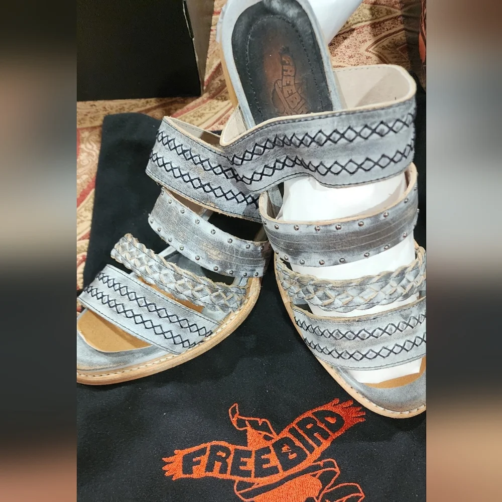 freebird Ice Gray Braided Strap Slide Sandals